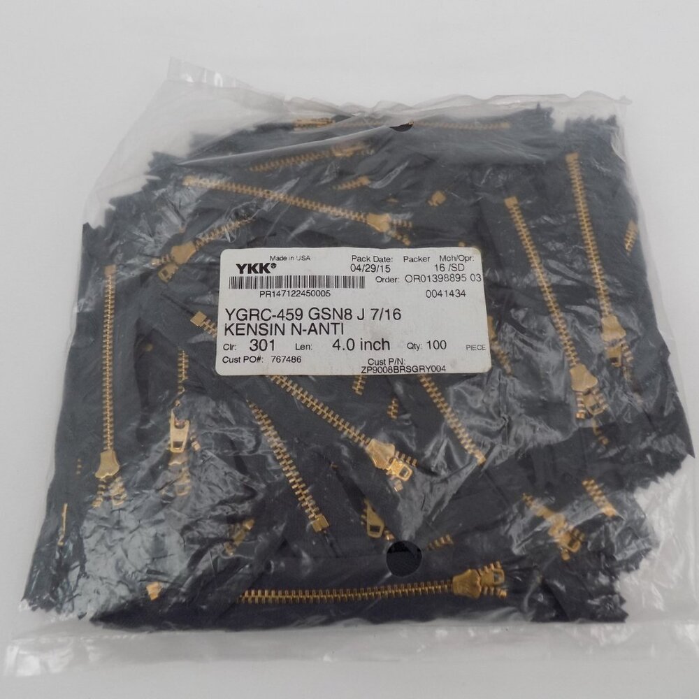 Lot of 100 YKK Metal Zippers Brass 4.0 inch Sewing Closed End Semi Auto Lock NEW